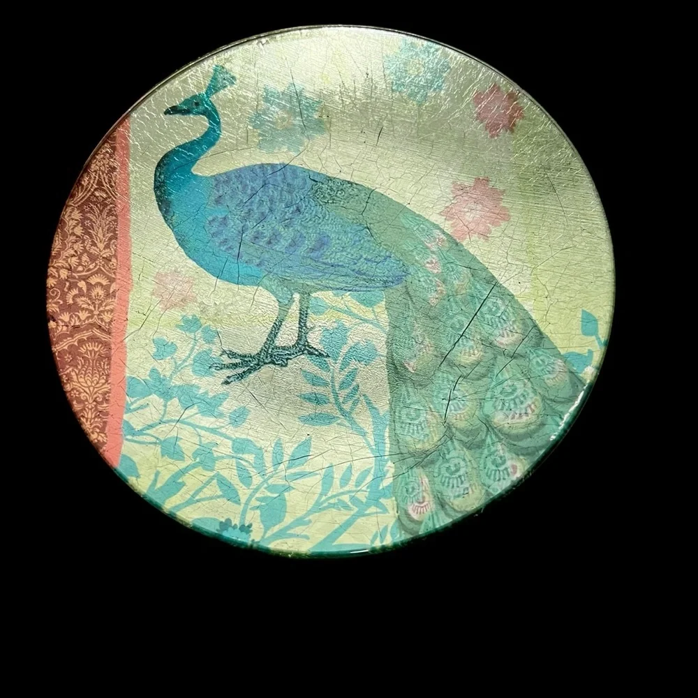 Pier 1 Imports Foiled Back 6” Peacock Appetizer Dessert Plates set of 4